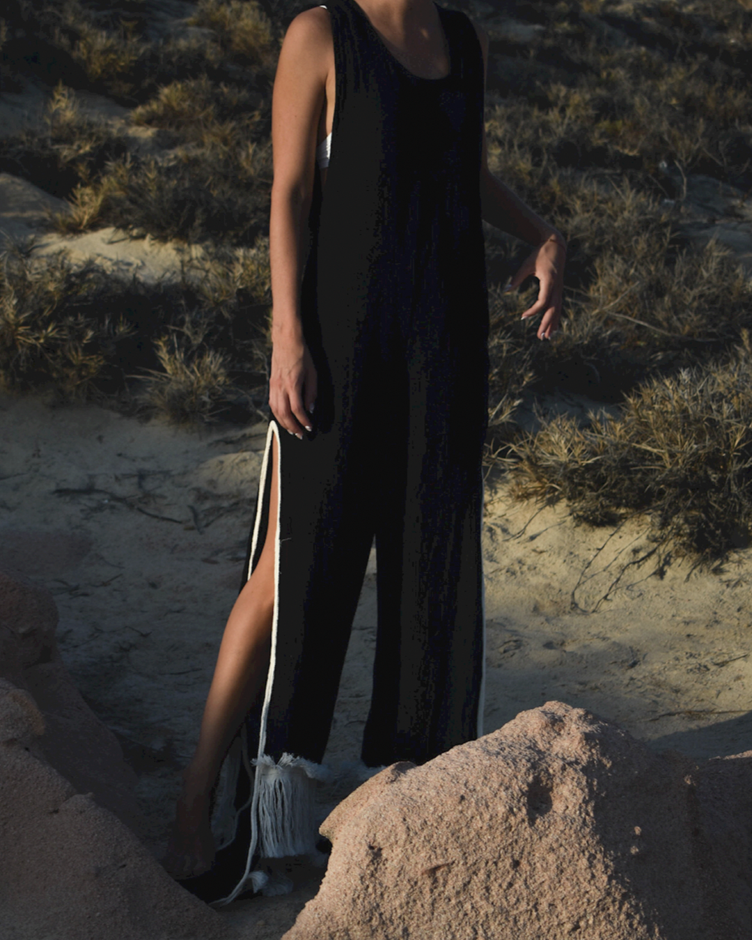 Cass Jumpsuit With Fringes Black