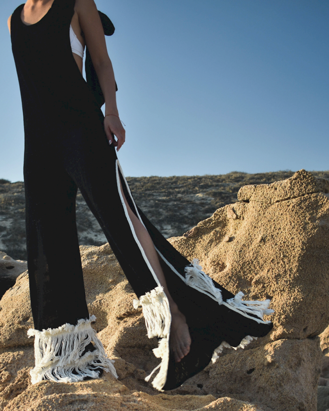 Cass Jumpsuit With Fringes Black