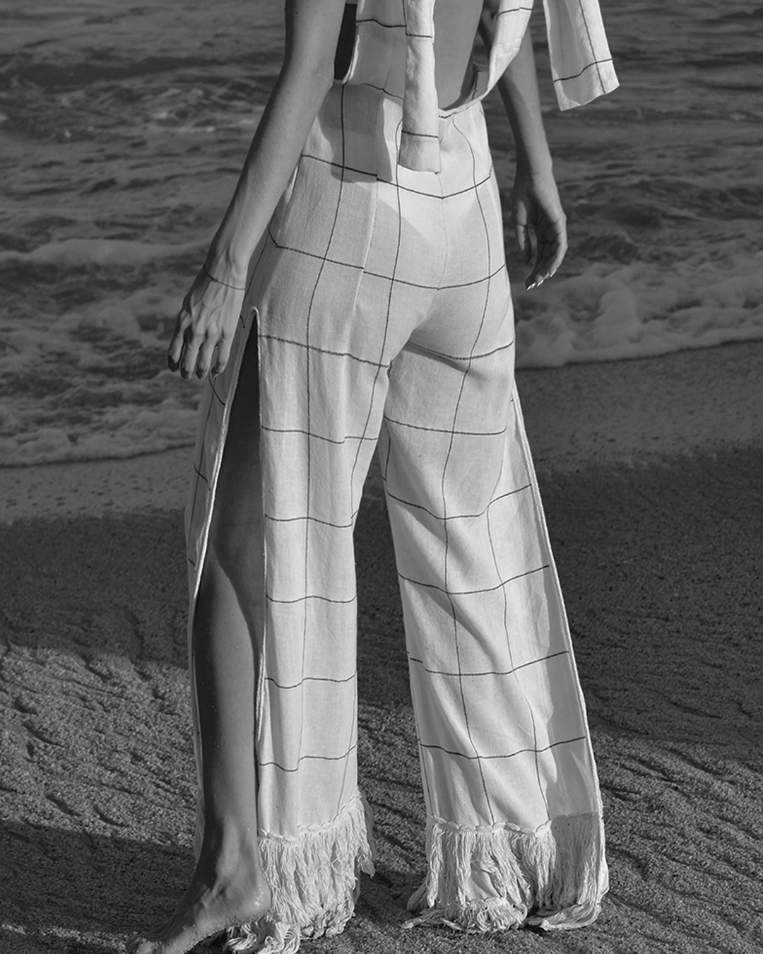 Cass Jumpsuit With Fringes White With Squares