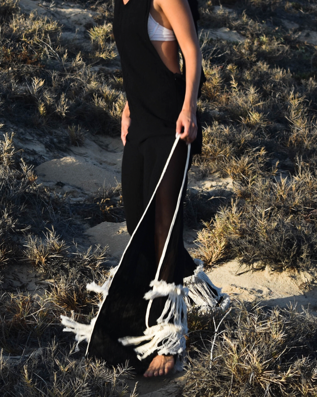Cass Jumpsuit With Fringes Black