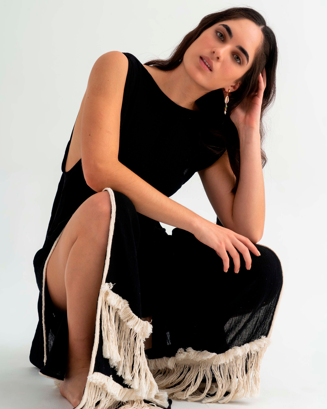 Cass Jumpsuit With Fringes Black