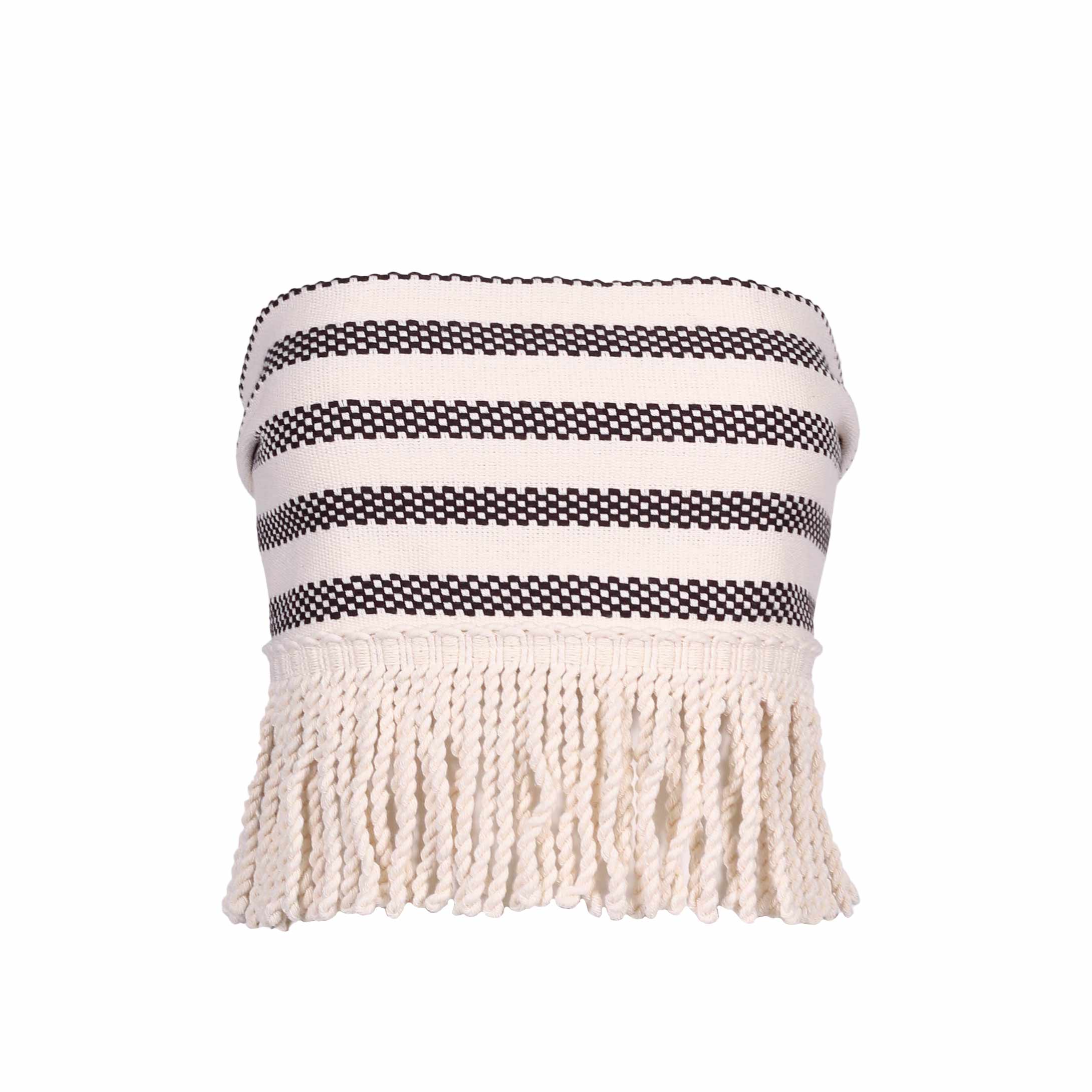 Rodas Top Black Stripes With Artesanal Fringes